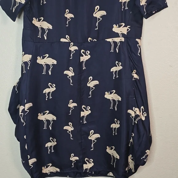 Just Cavalli Swing Midi Dress Navy  100% Silk Short Sleeve Midi Dress Size Small - Picture 7 of 9